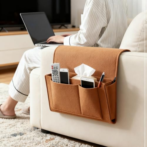 1PC Felt Hanging Storage Organizer Bag 6-Pocket Wall Mounted Holder for Remote Control Phone Tissue Bedside Sofa Caddy, Black - color: Black