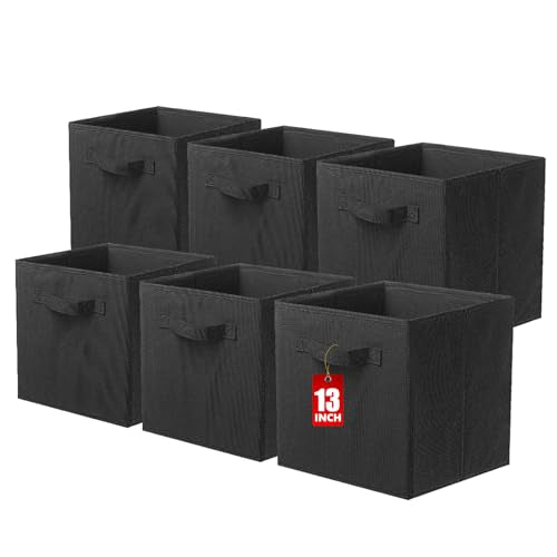 ShellKingdom Storage Bins, Foldable Fabric Storage Cubes And Cloth Storage Organizer Drawer For Closet And Toys Storage, 13 X 13 X 13 INCH, 6 Pack (Black) - color: Black, size: 6 (13inch)