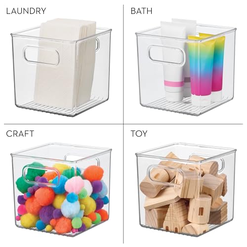 iDesign Recycled Plastic Pantry and Kitchen Storage, Freezer and Fridge Organizer Bin with Easy Grip Handles – 6” x 6” x 6”, Clear - style: Pack of 1