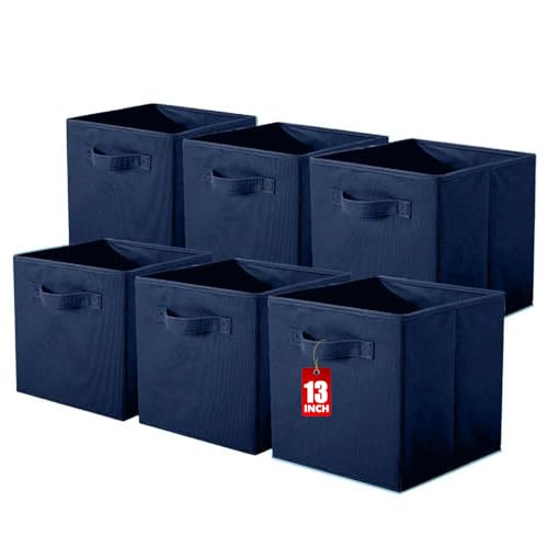 ShellKingdom Storage Bins, Foldable Fabric Storage Cubes And Cloth Organizer Drawer For Closet And Toys, 13 X 13 X 13 INCH, 6 Pack (Dark Blue) - color: Dark Blue, size: 6 (13inch)