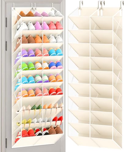 UVIAHOMI 20-30 Pairs Over the Door Shoe Organizer, Clear Pockets Hanging Shoe Storage for Closet, 10-Tier Door Shoes Rack, Handing Shoes Holder Fit All the Family's Sneakers, Boots, Heels, Beige - color: Beige