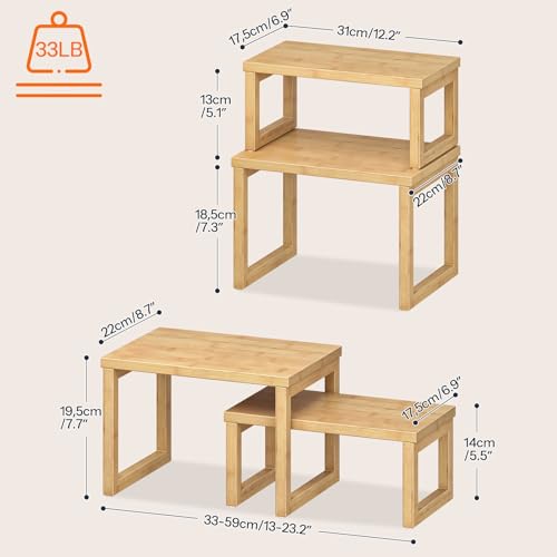 HOOBRO Cabinet Organizer Shelf, Set of 4 Kitchen Counter Shelves, Expandable Kitchen Storage, Stackable Bamboo Spice Rack, for Countertop, Office Desk, Living Room, Natural YL20TLP201 - color: Natural