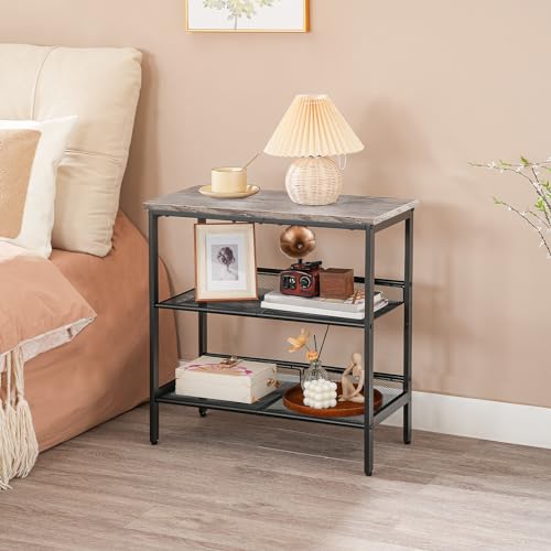 HOOBRO Side Table, 3-Tier Narrow End Table, Nightstand with 2 Flat or Slant Adjustable Shelves for Small Spaces, Hallway, Living Room, Bedroom, Sturdy, Easy Assembly, Greige and Black BG23BZ01G1 - color: Greige + Black