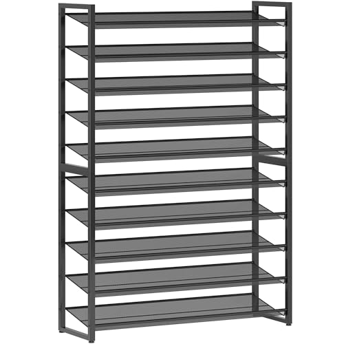 Nunsino Shoe Rack,10 Tier Metal Shoe Organizer,Max Holds 50 Pairs,Heavy Duty Shoes Shelf for Garage, Entryway, Closet,Black - color: Black, size: 10 Tier