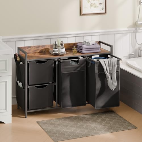 Mondeer Laundry Sorter with 4 Section, 150L Laundry Hamper with Wheels, Laundry Basket with Small Side Pockets and Pull-Out Removable Liners,for Laundry Room Bedroom Bathroom - size: 150L