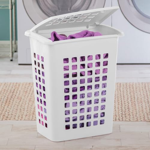 Sterilite Rectangular LiftTop Laundry Hamper with Lid, Handles to Easily Carry Clothes Between the Laundry Room and Bedroom, Plastic, White, 8-Pack - size: 8 Pack