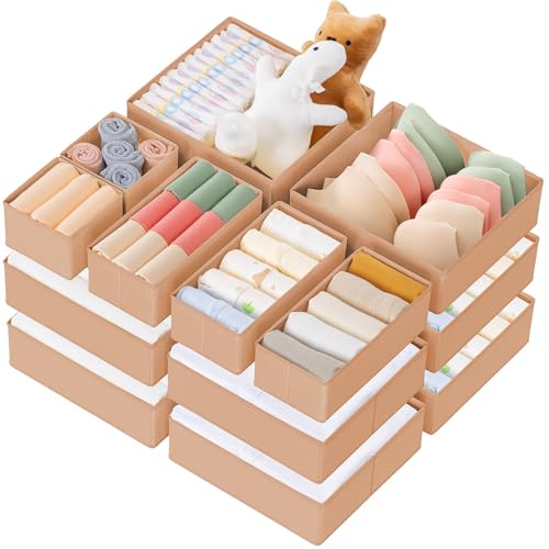 Criusia Drawer Organizer Clothes, 21 Pack Dresser Organizer for Baby Clothes, Underwear, Sock - Foldable Closet Organization and Storage Dividers Bins for Nursery, Bedroom (Brown) - color: Brown, size: 21PACK