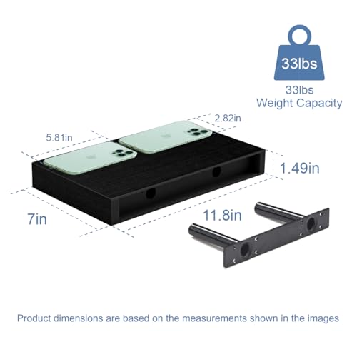 Floating Shelves Bathroom for Wall, Bathroom Shelves Over Toilet, Wall Shelves & Book Shelf, Hanging Shelf, Modern Wooden Wall-Mounted Small Floating Shelves, 12x7x1.5 in (Black, Set of 2) - color: Black, size: 12"(set of 2)
