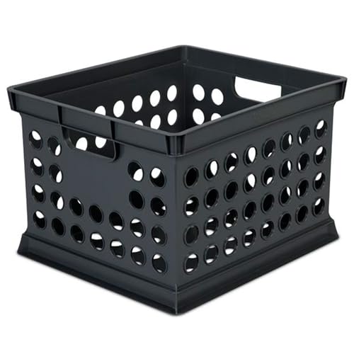 Sterilite Stackable Plastic Storage Crate Bin Organizer File Box with Handles for Home, Office, Dorm, Garage, or Utility Organization, Black, 6-Pack
