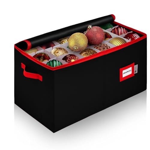 Christmas Ornament Storage Container with Dividers - Box Stores Up to 54 Ornaments, Zippered, Convenient, Adjustable, Large Organizer Bin to Protect Holiday Décor, Fits Most Standard Size, Black - color: Black, size: 54 Ornaments
