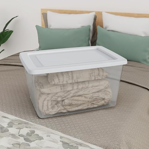 Sterilite 18 Pack Storage Boxes, Clear Plastic Stackable Containers, Lightweight Home Organizers with Snap Lids, 58 Quart, White - size: 58 Quart, style: 18 Pack