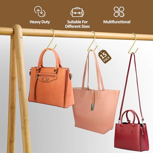 ZEDODIER 15 Pack Purse Hanger Closet, Bag Organizer Purse Hooks for Closet, Keeping Purses Visible and in Good Condition, Metal Hanging Backpack Holder Rack, Gold - color: Gold
