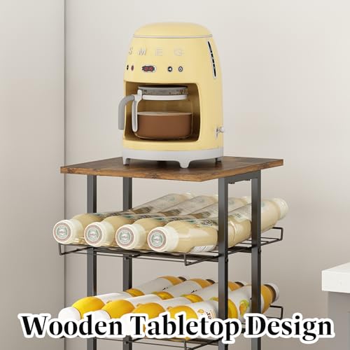 GILLAS 8 Tier with Wooden Top Water Bottle Storage with Wooden Tabletop,Metal Beverage Can Rack,Large Capacity Bottled Rack Water Bottle Holder Stand for Cabinet,Countertop Kitchen,Party,Black - size: 8 Tier With Wooden Top