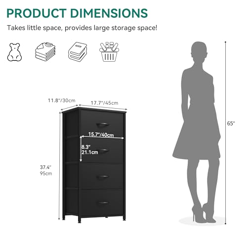 YITAHOME Storage Tower with 4 Drawers - Fabric Dresser, Organizer Unit for Bedroom, Living Room, Closets - Sturdy Steel Frame, Easy Pull Fabric Bins & Wooden Top - color: Cool Black, style: 4-Drawer