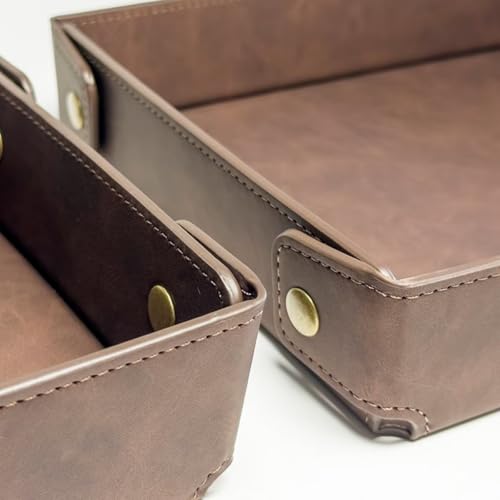 LLmoway PU Leather Valet Tray Nightstand Desk Organizer for Men Women Home Office Phone Watch Jewelry Glasses Keys Coins Storage - color: Dark Blue