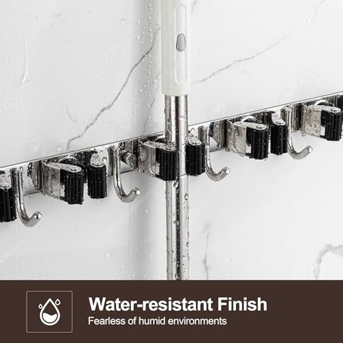 2 Pack Broom Holder Wall Mount, Stainless Steel Broom Hanger Wall Mount, Heavy Duty Mop and Broom Holder Tool Racks Utility Hooks for Laundry Room Garden Garage, Black (4 Racks and 5 Hooks) - color: Black, size: 2Pack 4R5H