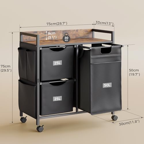 Laundry Sorter with 3 Section, 100L Laundry Hamper with Wheels, Laundry Basket with Small Side Pockets and Pull-Out Removable Liners,for Laundry Room Bedroom Bathroom - size: 100L