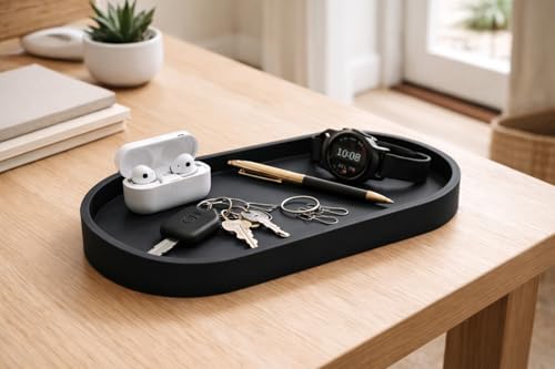 Happitasa Premium 12” x 5” Silicone Vanity Tray | Sink and Surface Organizer with Sturdy Non-Slip Base | Heat Safe, Dishwasher Safe (Black) - color: Black