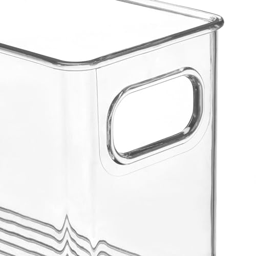 mDesign Plastic Bathroom Storage Container Bins w/ Handles - Closet, Cabinet, Vanity, Cupboard Shelf Organization, Hair Tools Accessory Organizer - Ligne Collection; Clear, 15.4x3.75x4.75 (Pack of 4) - size: 15.4 x 3.75 x 4.75 (Pack of 4)