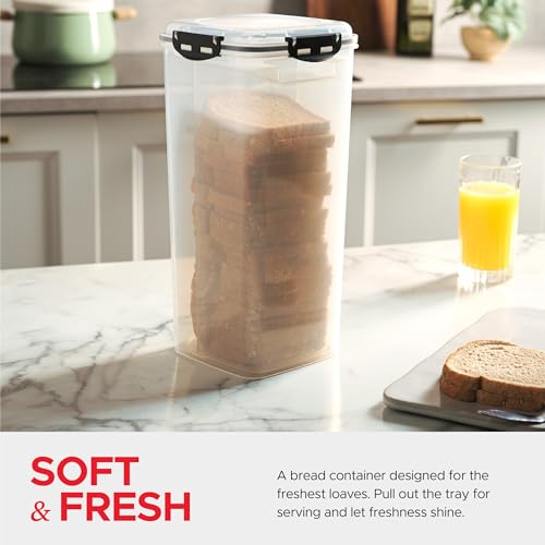 Tafura Bread Storage Container with Tray, Plastic Bread Box, Bread Container with Airtight Lid, Loaf Bread Keeper, Bread Holder for Homemade Bread, BPA Free - color: Black - 1 Pack