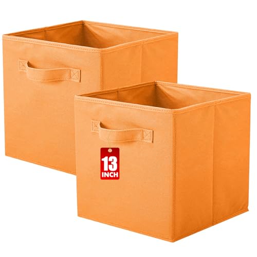 ShellKingdom Storage Bins, Foldable Fabric Storage Cubes And Cloth Organizer Drawer For Closet And Toys, 13 X 13 X 13 INCH, 2 Pack (Orange) - color: Orange, size: 2 (13inch)