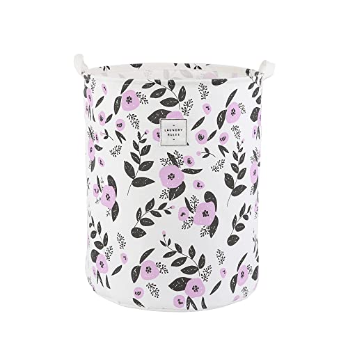 Large Foldable Laundry Basket Organizer Holder portable tall collapsible laundry hamper nusery Storage Basket Bin with Handles Canvas & Waterproof lining for Household Items (Floral Purple) - color: Floral Purple