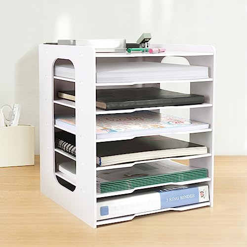 SONGWAY Scrapbook Paper Organizer 12x12-7 Tier File Organizer for Desk, 12x12 Stackable Scrapbook Paper Storage Trays, Desktop File Storage Cube for Home Office School - size: 7 Tier