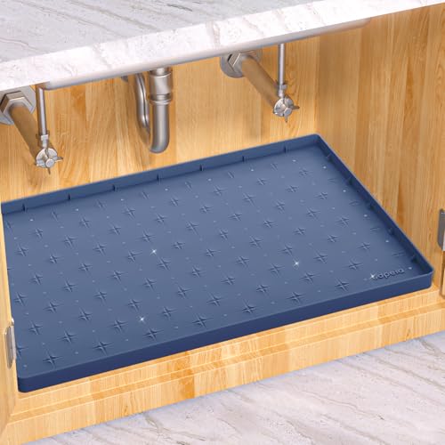Sdpeia Under Sink Mat 22"×19" Waterproof Silicone Cabinet Liner & Sink Protector for Kitchen & Bathroom, Multi-Purpose Organizers Tray for Pets, Laundry, Cat Litter Mat - color: Abyssal Blue, size: 19"W x 22"L