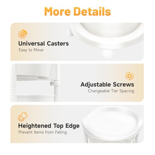 Multi-Layer Kitchen Storage Basket 5Tier Rotating Vegetable Organizer Cart with Casters Detachable Rolling Living Room Standing Rack with Shelve for Bathroom,110 lbs Bearing,14.3*36.2in (5Tier-White) - size: 5Tier-White