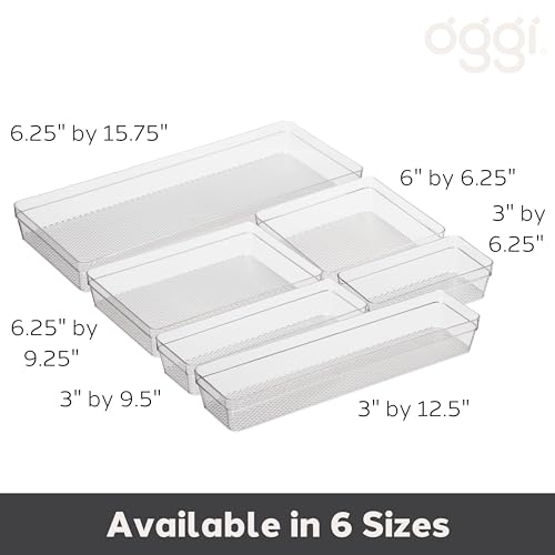 Oggi Clear Drawer Organizer - 6.25" X 15.75" - Ideal for Organizing Kitchen Drawers, Office, Desk, Silverware, Kitchen Utensils, Cosmetics and Bathrooms - size: 6" by 15"