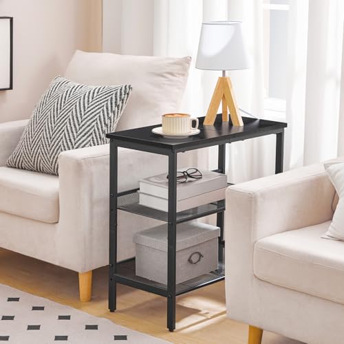 HOOBRO Black Side Table, 3-Tier Metal Side Table, Small Black Table with 2 Flat or Slant Adjustable Shelves for Small Spaces, Hallway, Living Room, Bedroom, Sturdy, Easy Assembly, Black BB23BZ01G1 - color: Black