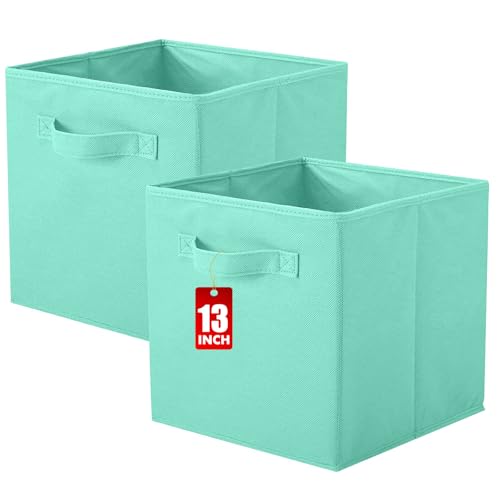 ShellKingdom Storage Bins, Foldable Fabric Storage Cubes And Cloth Organizer Drawer For Closet And Toys, 13 X 13 X 13 INCH, 2 Pack (Mint Green) - color: Mint Green, size: 2 (13inch)