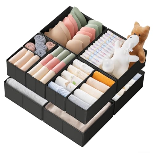 Criusia Drawer Organizer Clothes, 10 Pack Dresser Organizer for Baby Clothes, Underwear, Sock- Foldable Closet Organization and Storage Dividers Bins for Nursery, Bedroom (Black) - color: Black, size: 10PACK