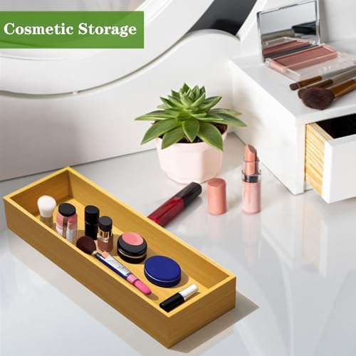 guiogc Bamboo Drawer Silverware Organizer, Silverware Tray, Flatware Organizer, Bamboo Storage Box Suitable for Office, Bathroom and other objects storage (9.85"x3.55"x1.78"- Set of 2) - size: 9.85" x 3.55" x 1.78"