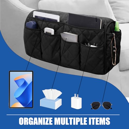 Sofa Armrest Organizer Couch Arm Covers with Side Pockets Non-Slip Bedside Hanging Caddy Storage Bag for TV Remote Control Magazines Tablet Books Smart Phone (Armrest)