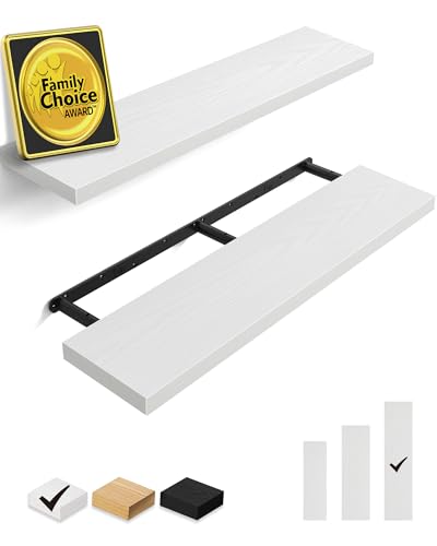 BAYKA Floating Shelves for Wall, 36 inches Long Wall Mounted Rustic Wood Shelves for Bathroom, Bedroom, Living Room, Kitchen, Office, Hanging Shelf for Books/Storage/Decor(White,Set of 2) - color: C. White - Modern Minimalist Style, size: 36inches