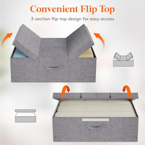 Lifewit 80L Under Bed Storage Containers, 9.8 Inch Tall Underbed Clothes Storage Organizer Bin with Sturdy Sidewalls, Bottom, 3 Lids, Deep Storage Drawer for Clothes, Shoes, Blankets, Pillows 2 Pack - size: 80L