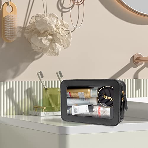 LETGO Clear Makeup Bags, TSA Approved Toiletry Bag with Zipper, Clear Makeup Organizer Fit Carry-on Travel Essentials,Clear Cosmetic Bags for Women Men (O-Black) - color: O-Black