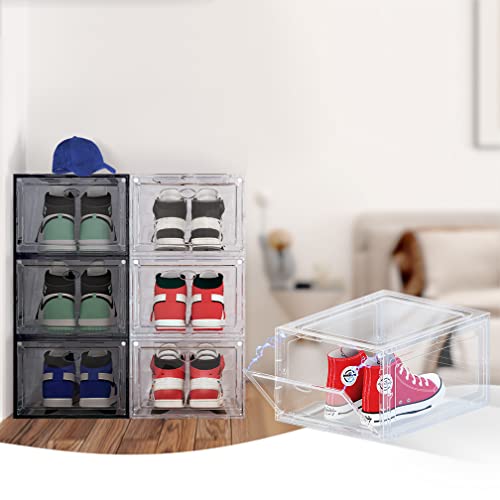 US 15 Clear Entryway Shoe Storage Boxes Stackable XXL, 8 Pack Clear Shoe Boxes Stackable for Closet, Drop Front Large Plastic Shoe Containers Collecting Sneakers - color: CLEAR 8 PACK