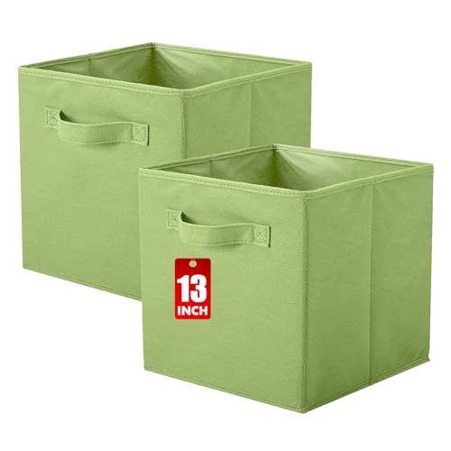 ShellKingdom Storage Bins, Foldable Fabric Storage Cubes And Cloth Storage Organizer Drawer For Closet And Toys Storage, 13 X 13 X 13 INCH, 2 Pack (Green) - color: Green, size: 2 (13inch)