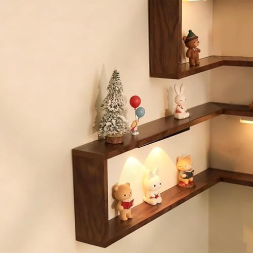 Smart Corner Shelves that Light up Your Space, Set of 3 Corner Floating Storage Shelves,Wooden Wall-Mounted Corner Shelf Display Rack, Space-Saving (Set of 3(LED Light not Included)) - size: Set of 3(LED light not included)