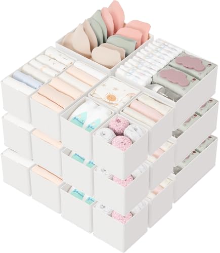 Criusia Drawer Organizers 18-Piece Set, Dresser Organizer for Baby Clothes, Foldable Closet Storage & Drawer Dividers for Underwear, Socks, Nursery, White - color: White