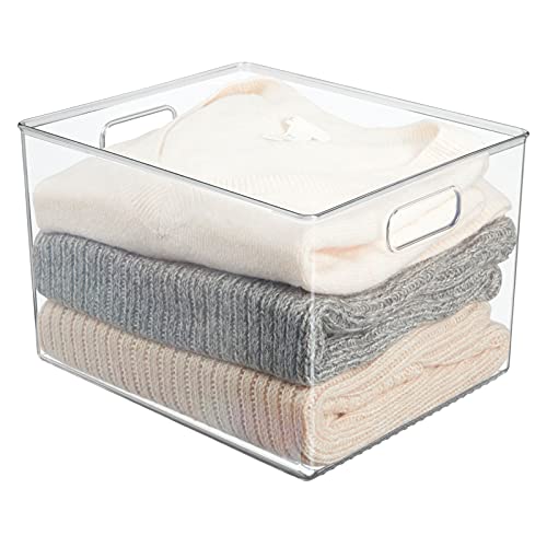 mDesign Large Plastic Storage Organizer Container Bin, Closet Organization for Hallway, Bedroom, Linen, Coat, and Entryway - Holds Clothing, Blankets, and Accessories, Ligne Collection, Clear - size: 12 x 10 x 8 (Pack of 1)