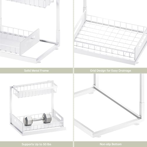 VUSIGN Under Kitchen Sink Organizer 2 Tier, Pull Out Bathroom Sink Organizers and Storage, Cabinet Kitchen Bathroom Storage Organization Shelf, 1 Pack White