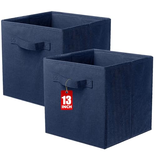 ShellKingdom Storage Bins, Foldable Fabric Storage Cubes And Cloth Organizer Drawer For Closet And Toys, 13 X 13 X 13 INCH, 2 Pack (Dark Blue) - color: Dark Blue, size: 2 (13inch)
