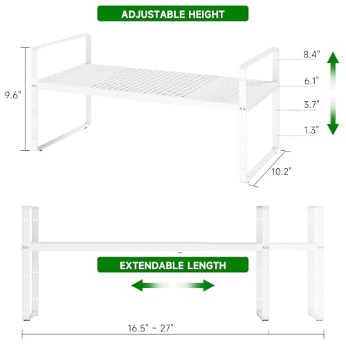 Expandable Kitchen Cabinet Shelf Organizer Rack Heavy Duty Metal Spice Rack Stackable Kitchen Counter Storage Shelf for Cabinet Pantry Bathroom (White - 16.5"-27" L x 10.2" W x 9.6" H - 2Pack) - color: White - 16.5"-27" L X 10.2" W X 9.6" H - 2pack