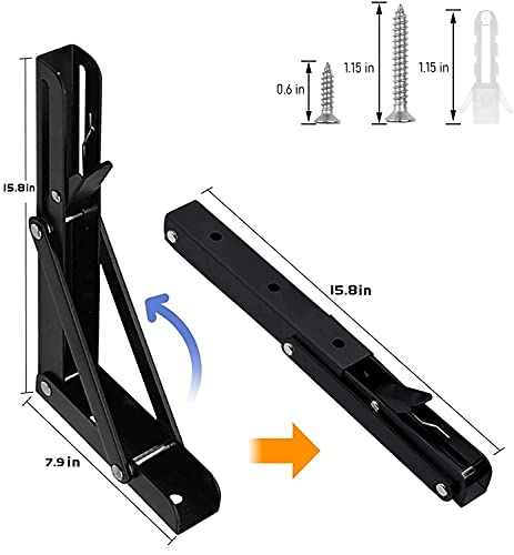 Folding Shelf Brackets - 16 Inch 2 Pcs Heavy Duty Stainless Steel Collapsible Triangle Shelf Bracket, DIY Wall Mounted Folding Table Hinge, Space Saving for Bench Table with Screws - size: 16 Inch- 2 Packs