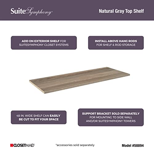 ClosetMaid SuiteSymphony Wood Top Closet Shelf, 48-Inch Wide, Natural Gray - color: Natural Gray