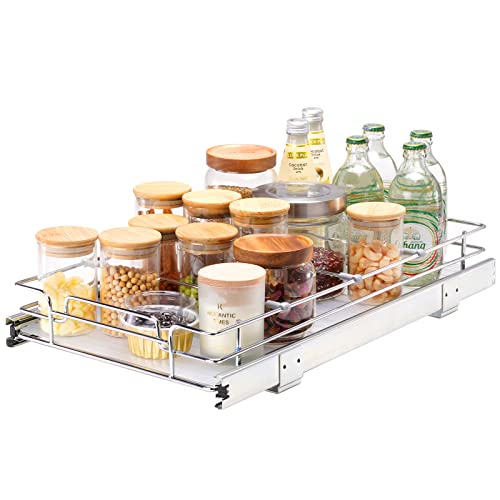 VEVOR 12.5"Wx21"Dx3.5"H Pull Out Cabinet Organizer, Heavy Duty Slide Out Pantry Shelves, Chrome-Plated Steel Roll Out Drawer, Drawer Storage for Home Under Sink, 14"Wx22"Dx7"H Install Size for Cabinet - size: 12.5"Wx21"D