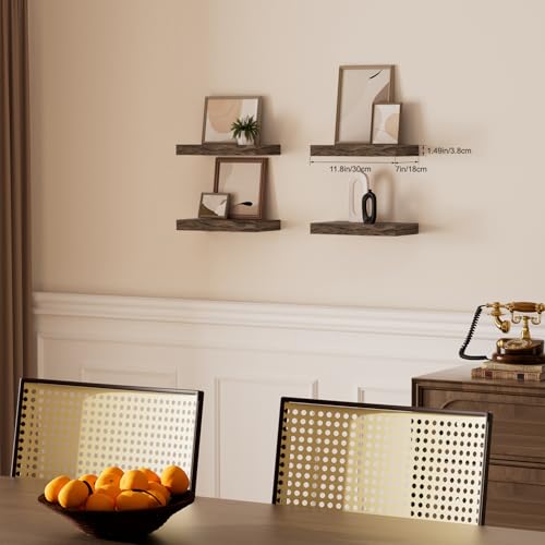 Floating Shelves for Wall, Bathroom Shelves Over Toilet, Wall Shelves & Book Shelf, Hanging Shelf, Modern Wooden Wall-Mounted Small Floating Shelves, 12x7x1.5 in (Smoke Gray, Set of 4) - color: Smoke Gray, size: 12"(set of 4)